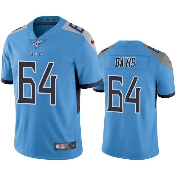 Men Tennessee Titans 64 Nate Davis Nike Light Blue 100th Vapor Limited NFL Jersey